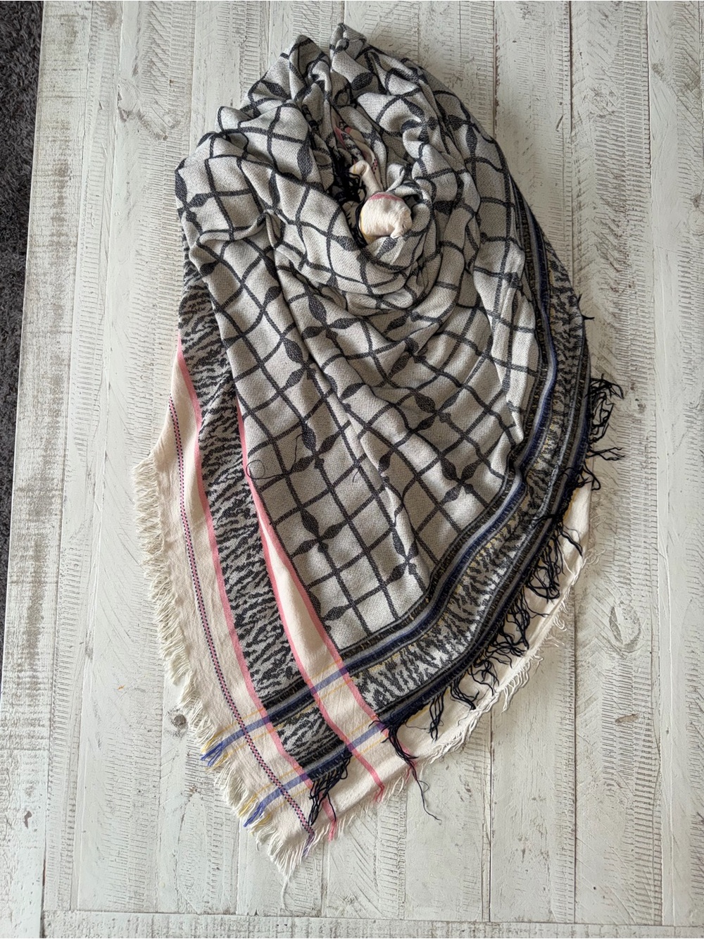 Neutral Plaid Fringe Women's Scarf/Shawl